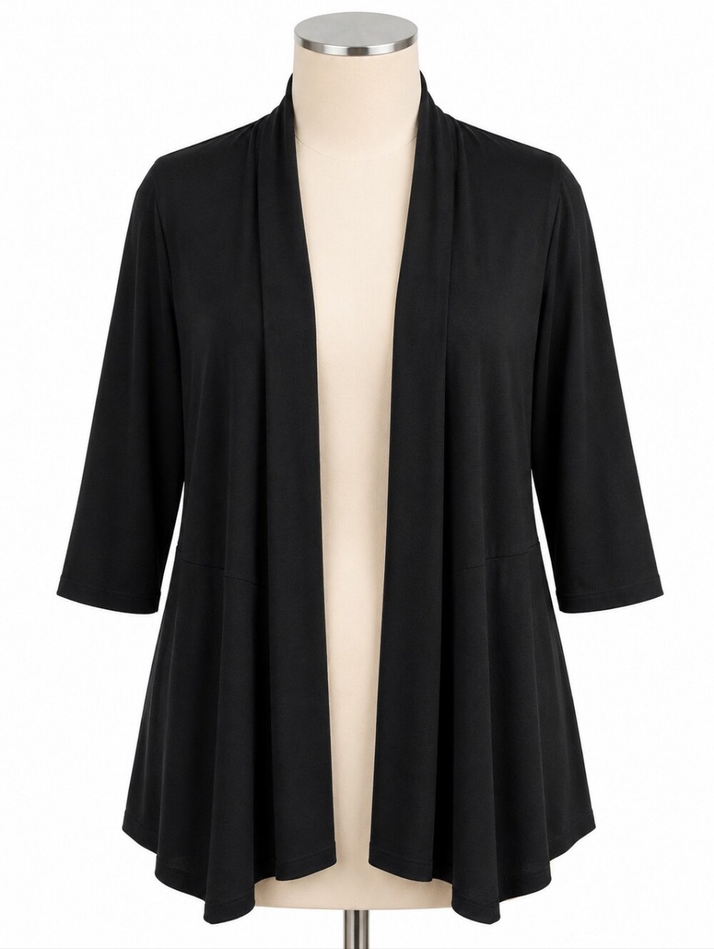 Susan Graver Solid Black Liquid Knit Open Front 3/4 Sleeve Cardigan Jacket Sz XL